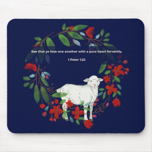 Love One Another | Lamb & Floral Mousepad Muismat (Voorkant)