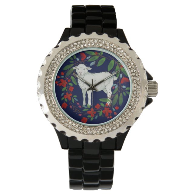 Love One Another | Lamb & Floral Watch Horloge (Voorkant)