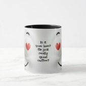 Love or Coffee?  Add Name Message, Expressive Face Mok (Midden)