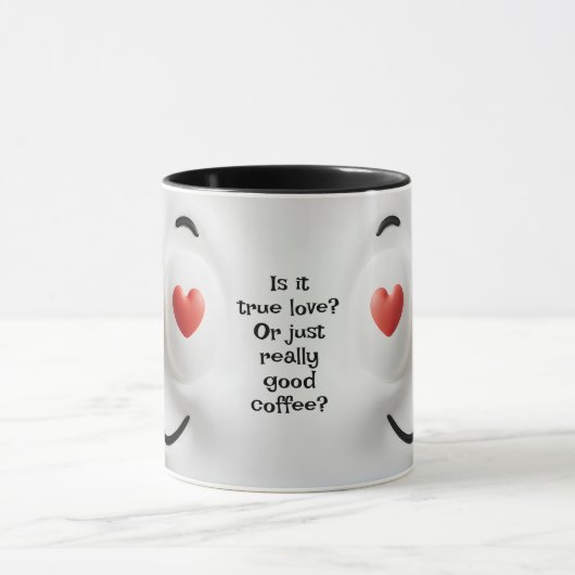 Love or Coffee?  Add Name Message, Expressive Face Mok (Midden)