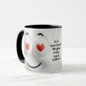 Love or Coffee?  Add Name Message, Expressive Face Mok (Voorkant links)