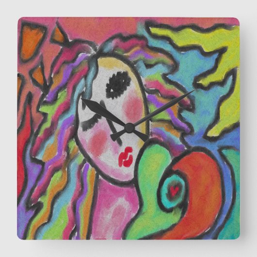 Love Original Abstract Art Square Wall Clock Vierkante Klok (Voorkant)