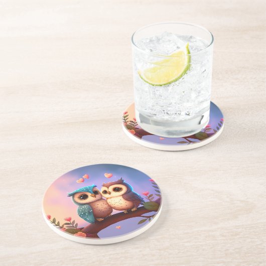 Love Owls Sandstone Onderzetter (Zijkant)