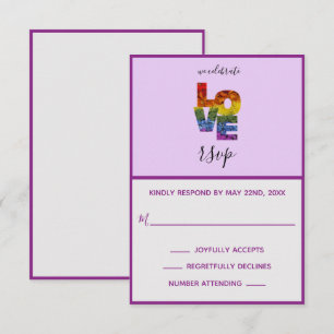 LOVE Paarse Twitter-RSVP-kaart met hetzelfde gesla RSVP Kaartje
