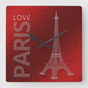 Love Paris Dark Red Vierkante Klok