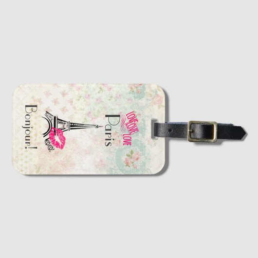 Love Paris with Eiffel Tower on Pattern Bagagelabel (Voorkant (horizontaal))
