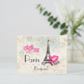 Love Paris with Eiffel Tower on  Pattern Briefkaart (Staand voorkant)