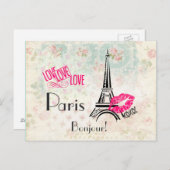 Love Paris with Eiffel Tower on  Pattern Briefkaart (Voorkant / Achterkant)