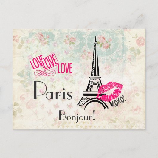 Love Paris with Eiffel Tower on  Pattern Briefkaart (Voorkant)