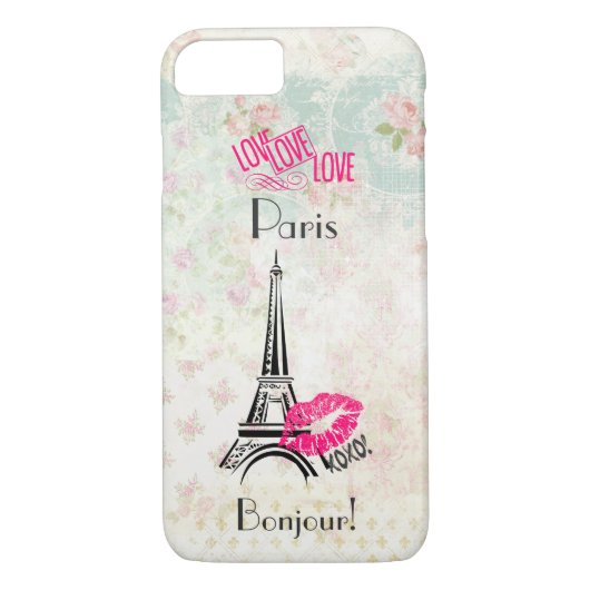 Love Paris with Eiffel Tower on Pattern Case-Mate iPhone Case (Achterkant)