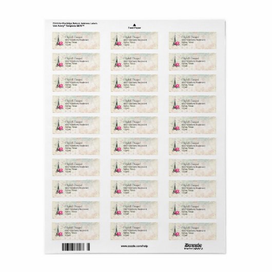 Love Paris with Eiffel Tower on  Pattern Etiket (Full Sheet)