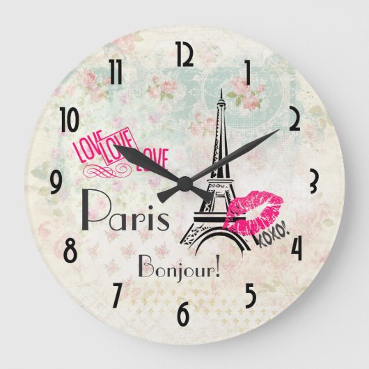 Love Paris with Eiffel Tower on  Pattern Grote Klok (Voorkant)
