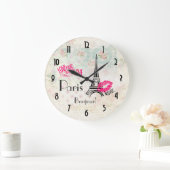 Love Paris with Eiffel Tower on  Pattern Grote Klok (Huis)