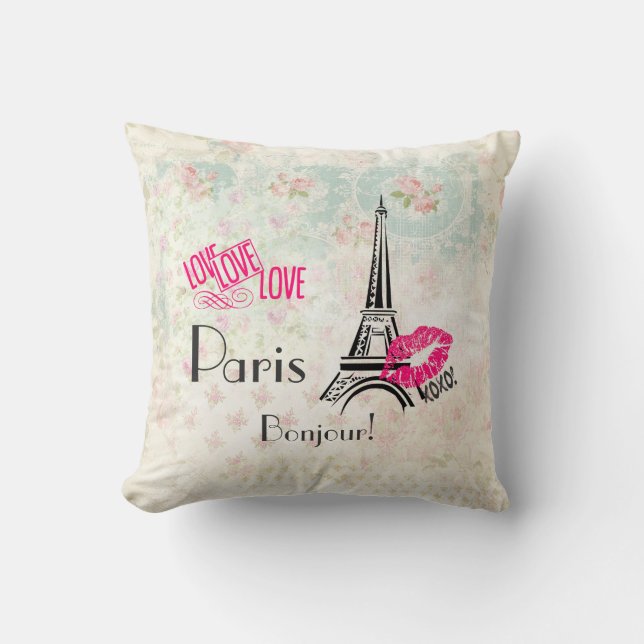 Love Paris with Eiffel Tower on  Pattern Kussen (Voorkant)