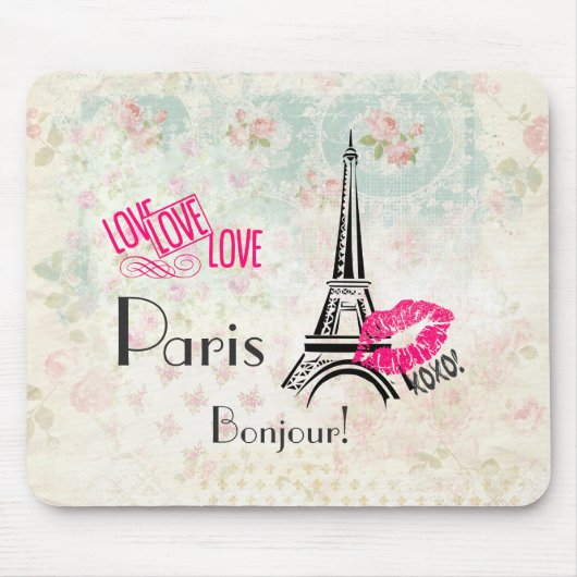 Love Paris with Eiffel Tower on  Pattern Muismat (Voorkant)