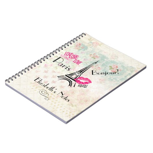 Love Paris with Eiffel Tower on  Pattern Notitieboek (Linkerzijde)