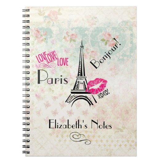 Love Paris with Eiffel Tower on  Pattern Notitieboek (Voorkant)