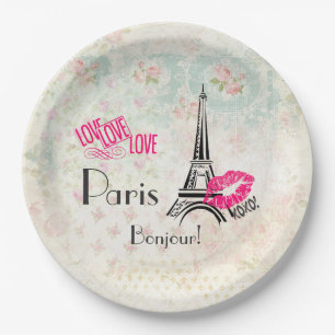 Love Paris with Eiffel Tower on  Pattern Papieren Bordje