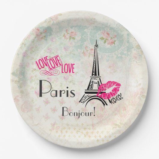 Love Paris with Eiffel Tower on  Pattern Papieren Bordje (Voorkant)