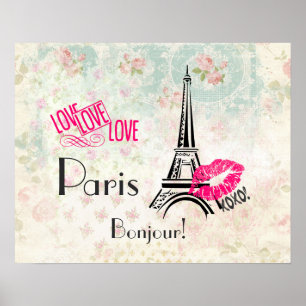 Love Paris with Eiffel Tower on  Pattern Poster