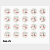 Love Paris with Eiffel Tower on  Pattern Ronde Sticker (Vel)