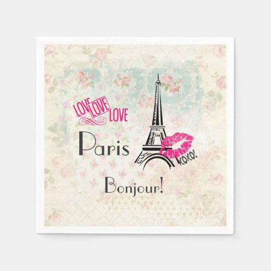 Love Paris with Eiffel Tower on  Pattern Servetten (Voorkant)