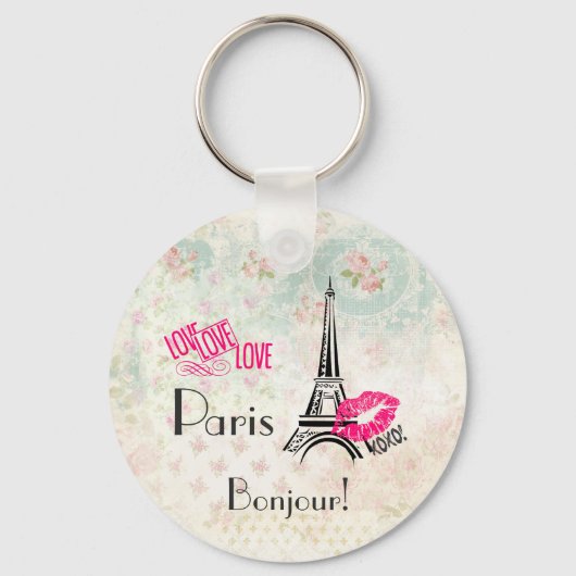 Love Paris with Eiffel Tower on  Pattern Sleutelhanger (Voorkant)