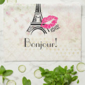 Love Paris with Eiffel Tower on  Pattern Theedoek (Gevouwen)
