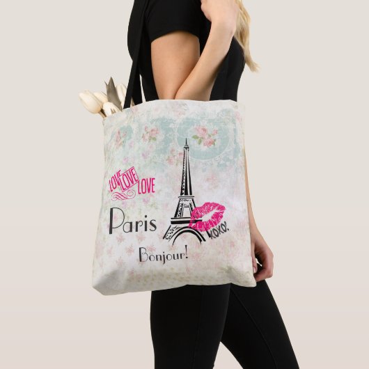 Love Paris with Eiffel Tower on  Pattern Tote Bag (Dichtbij)