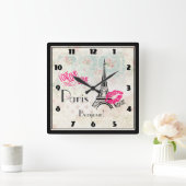 Love Paris with Eiffel Tower on  Pattern Vierkante Klok (Huis)