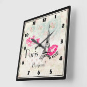 Love Paris with Eiffel Tower on  Pattern Vierkante Klok (Hoek)