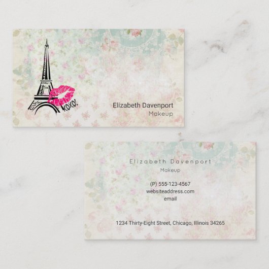 Love Paris with Eiffel Tower on  Pattern Visitekaartje (Voorkant / Achterkant)
