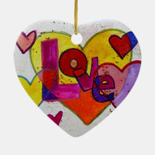 Love Patchwork Hearts Glitter Art Ornament (Achterkant)