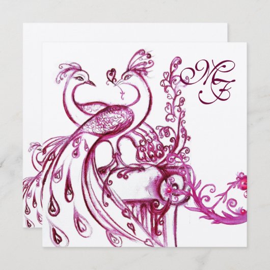 LOVE PAUWERS MONOGRAM Roze Witte Trouwkaarten Kaart (Voorkant / Achterkant)