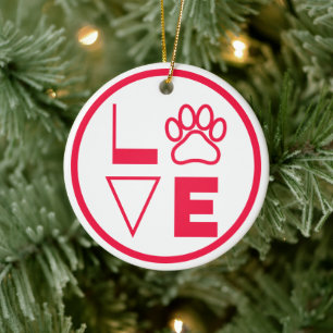 Love Paw Bright Red en White Ceramic Ornament