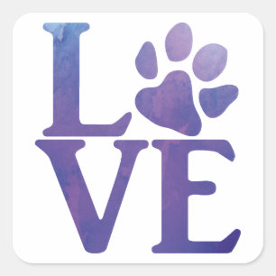 Love Paw Classic Paarse Vierkante Sticker
