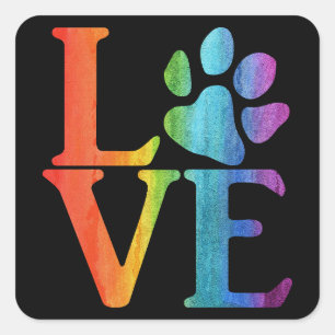 Love Paw Classic regenboog Vierkante Sticker