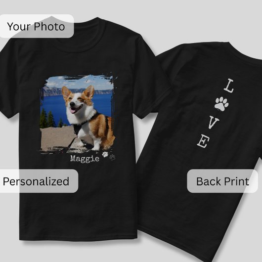 LOVE Paw Custom Dog Photo Front Back Print T-Shirt