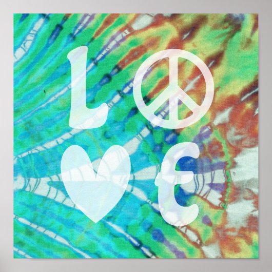 Love Peace Abstract Hippie Boho Blauwgroen Batik T Poster (Voorkant)
