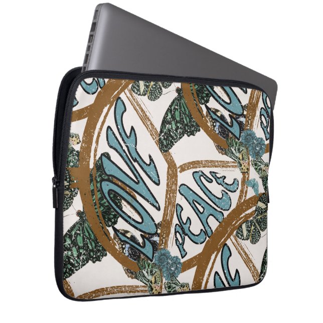 Love Peace Butterflies  Summer Hippie Laptop Sleeve (Voorkant Rechts)