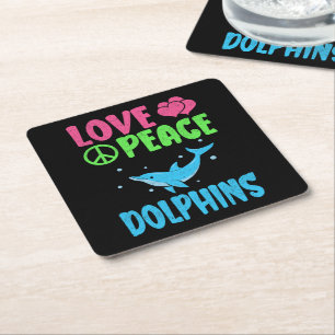 Love Peace Dolfijnen Schattige Zee Dieren Dolfijn  Vierkante Kartonnen Onderzetter