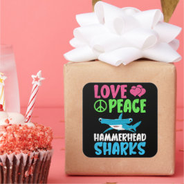 Love Peace Hammerhead Sharks Schattige Zee Animals Vierkante Sticker