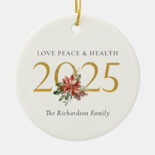 Love Peace Health Poinsettia Bunch Folie Gold 2023 Keramisch Ornament