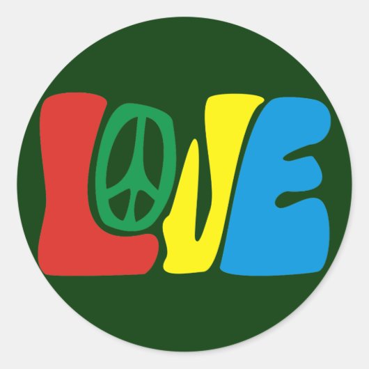 Love Peace Hippie Ronde Sticker (Voorkant)