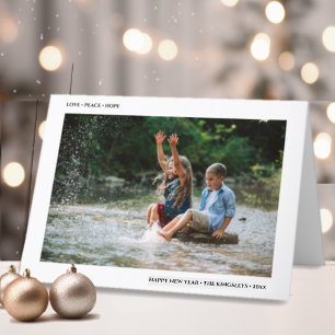 Love Peace Hope Minimale Happy Nieuwjaarsfoto Feestdagen Kaart