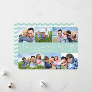 Love Peace Joy Aqua Band Modern 6 Photo Collage Feestdagenkaart