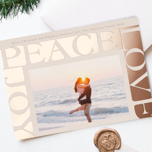 LOVE PEACE JOY fotolijst blush roze goud Folie Feestdagenkaart