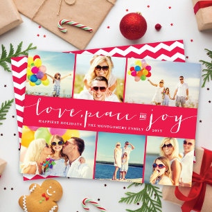 Love Peace Joy Fuchsia Band Modern Photo Collage Feestdagenkaart