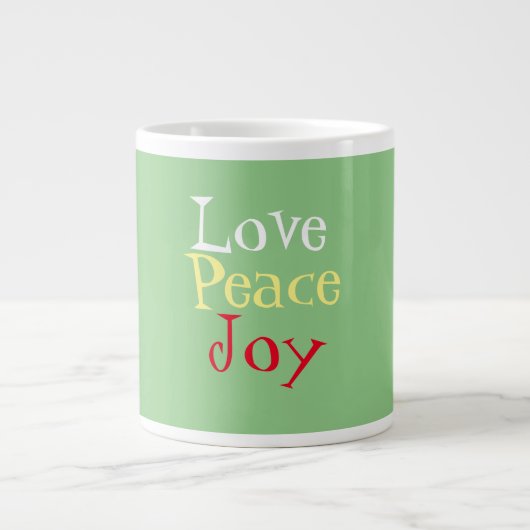 Love Peace Joy Kerstmis Extra Grote Beker (Voorkant)