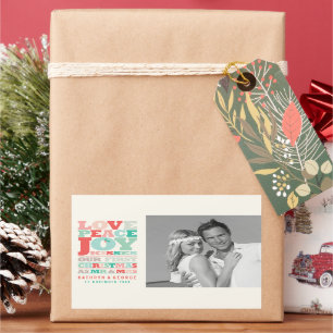 Love Peace Joy Kisses Color Typography Kerstmis Rechthoekige Sticker